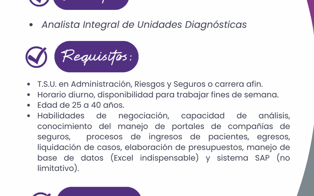 Analista Integral de unidades diagnosticas